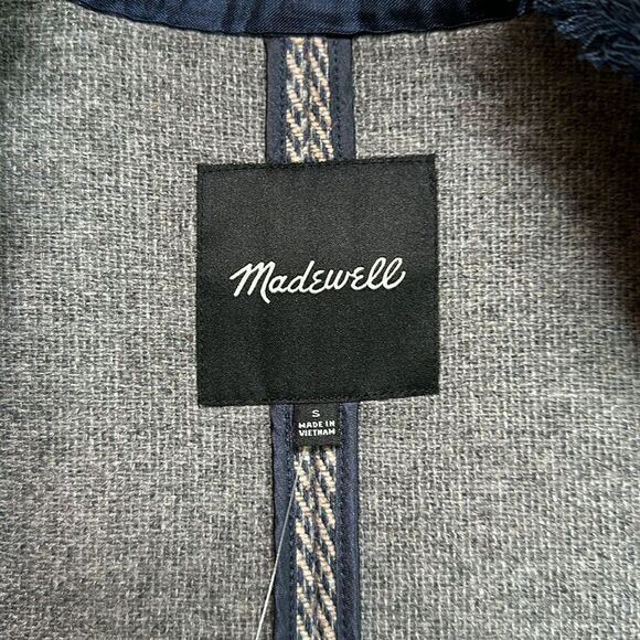 NWT Madewell Fringed Herringbone Robe Coat in Blue/Grey in size Small - Picture 3 of 12